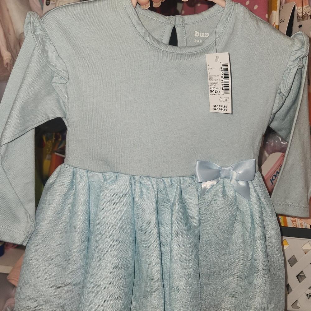 Light Blue Long-Sleeve Bow Dress for Kids